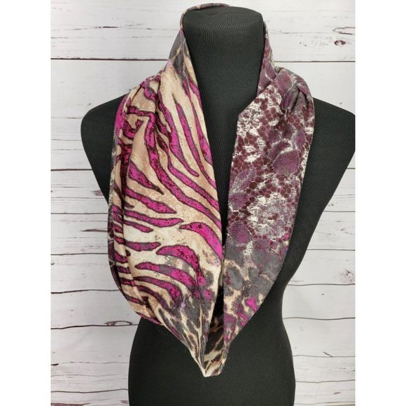 Notations Pink Violet Purple Animal Print Reversible Infinity Scarf - Picture 8 of 8